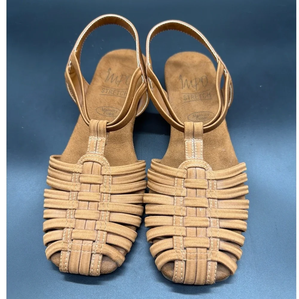 Impo Raeanne Tan Stretch Elastic Woven Wedge Sandals Womens 6.5M 6109284